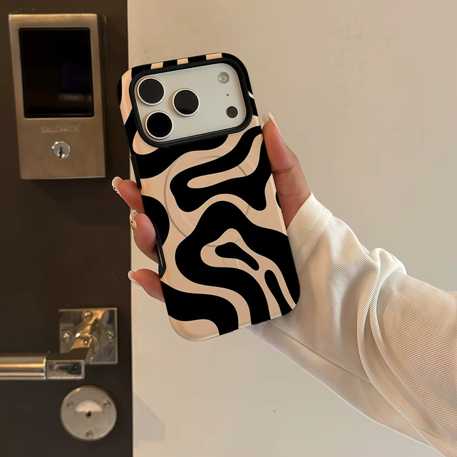 Potdemiel Robuste Magnetische Handyhülle mit abstraktem Wirbel-Design in Beige für iPhone 17 16 15 14 13 Pro Max Plus - Bild 4