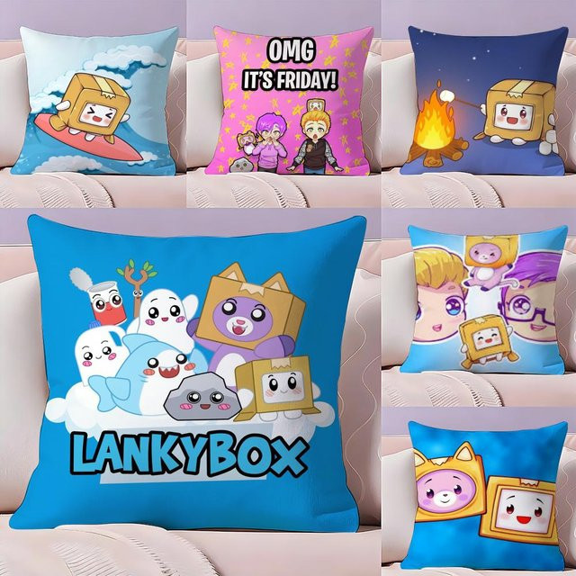 Cartoob L-LankyBox Foxy Boxy Wendbarer Plüsch-Kissenbezug in Schwarz, B/T/H: 30 x 30 x 30 cm - Bild 1