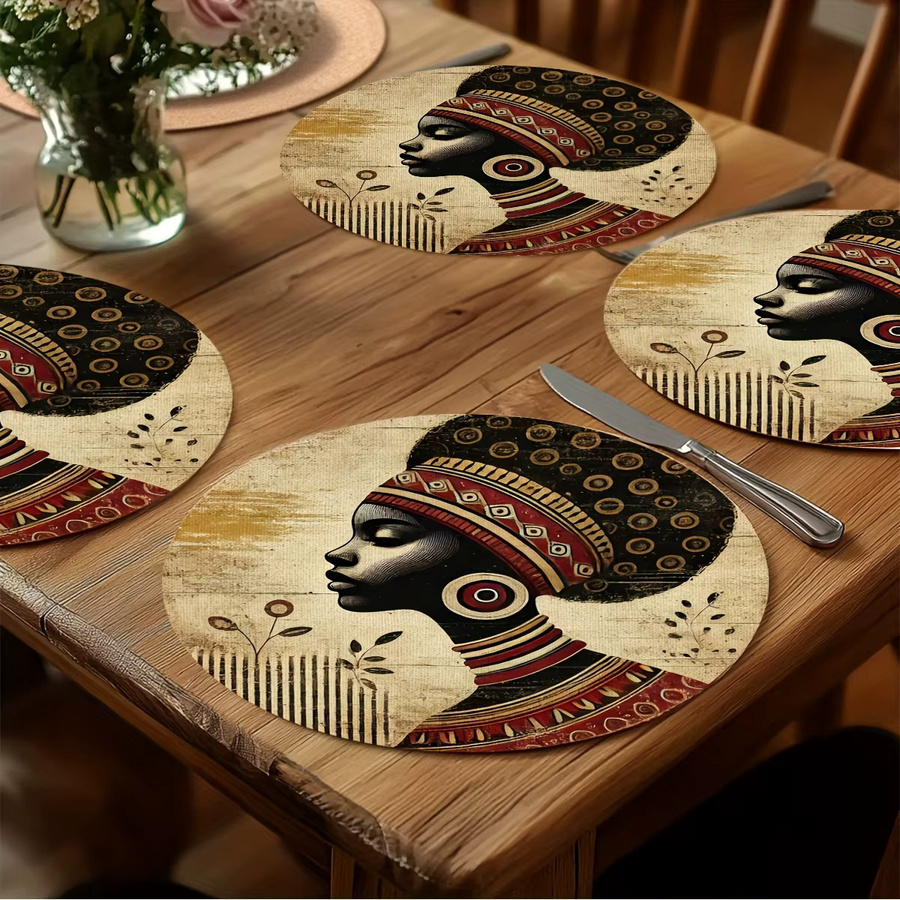 VIKAMA 4er Set runde Tischsets im Vintage-afrikanischen Stil, ethnisch gemustert, wasserdicht und hitzebeständig, Multicolour - Bild 3