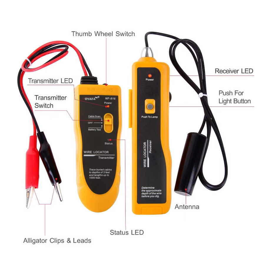 Noyafa NF-816 Unterirdischer Kabel-Tracker und professioneller Kabeltester mit Anti-Interferenz-Funktion in Gelb - Bild 5
