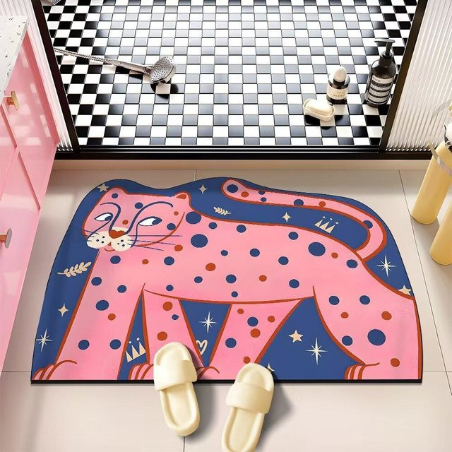 Yiran Furniture Fußmatte im Cartoon-Design mit Tier-Motiv, rosa, saugfähig, rutschfest und schnelltrocknend, B/T: 80 x 50 cm - Bild 1