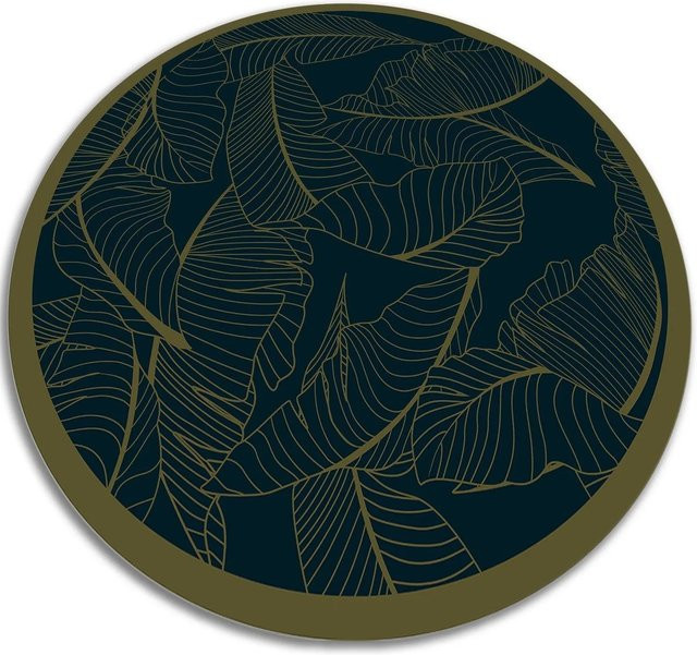 Tulup Teppich Blatt Design aus Vinyl in Schwarz und Blau, quadratisch, B/T: 100 x 100 cm - Bild 1