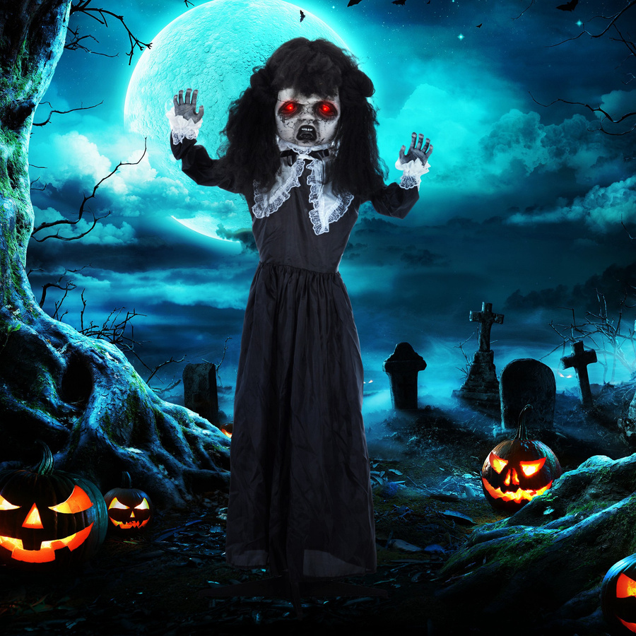 HOMCOM Halloween Geisterpuppe in Lebensgröße mit LED-Lichtern und Soundfunktion, 160 cm Höhe - Bild 2