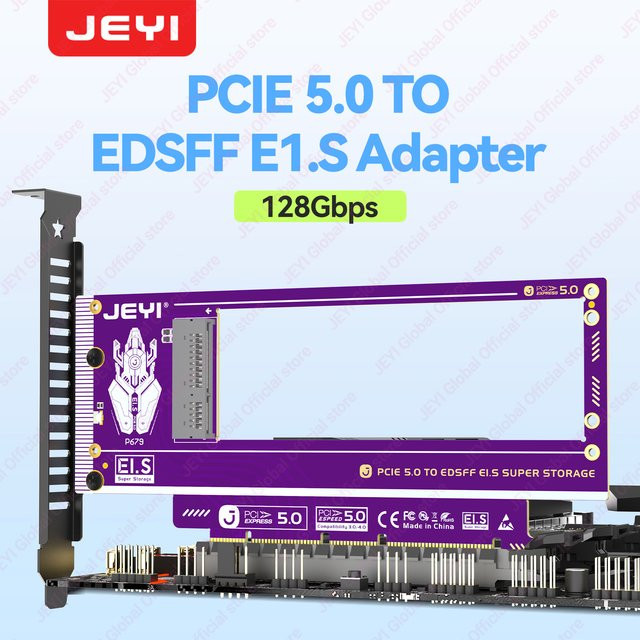 JEYI PCIe 5.0 x4 zu NVMe Ruler 2U Gen-Z EDSFF Adapterkarte mit Kühlkörper für E1.S SSDs, unterstützt 128Gbps und X8/X16 - Bild 1