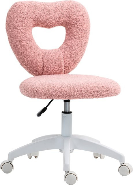 HOMCOM Schreibtischstuhl in Rosa mit herzförmiger Rückenlehne aus Teddy-Fleece, drehbarer Bürostuhl ohne Armlehnen für Homeoffice und Schminktisch - Bild 1