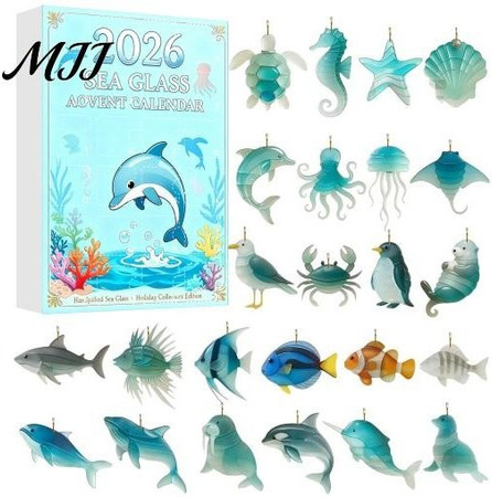 BeautyVibe Adventskalender mit Meereslebewesen Acryl-Figuren und 24 Meerestier-Anhängern in Blau für DIY Windspiele