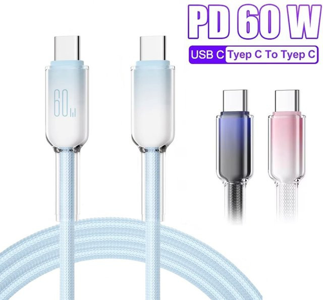 USB C zu USB C Schnellladekabel 60 W für iPhone 15, Samsung und Xiaomi, Schwarz - Bild 1