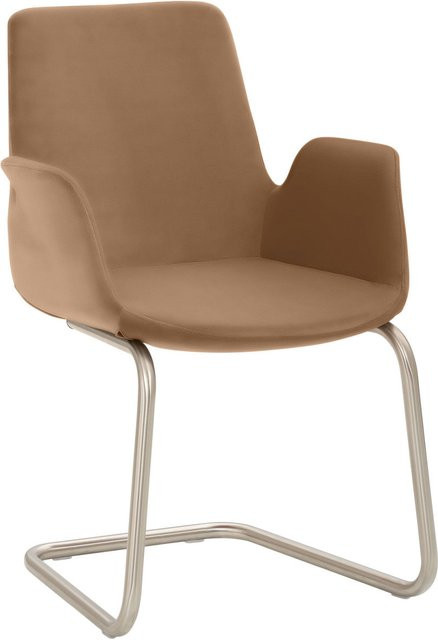 Mayer Sitzmöbel Sessel 2009 mit Armlehnen aus Mikrofaser in Hellbraun und Edelstahlgestell, B/T/H: 58 x 56 x 86 cm - Bild 1