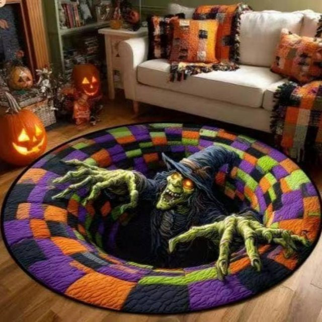 Runder 3D Illusion Totenkopf Vortex Teppich von Lodestar in Braun und Multicolour, Durchmesser: 40 cm - Bild 1