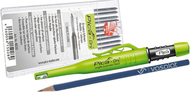 vasalat Pica Dry Tieflochmarker-Set mit Druckbleistift und 10 Ersatzminen Graphit 2B in Grau und Grün - Bild 1