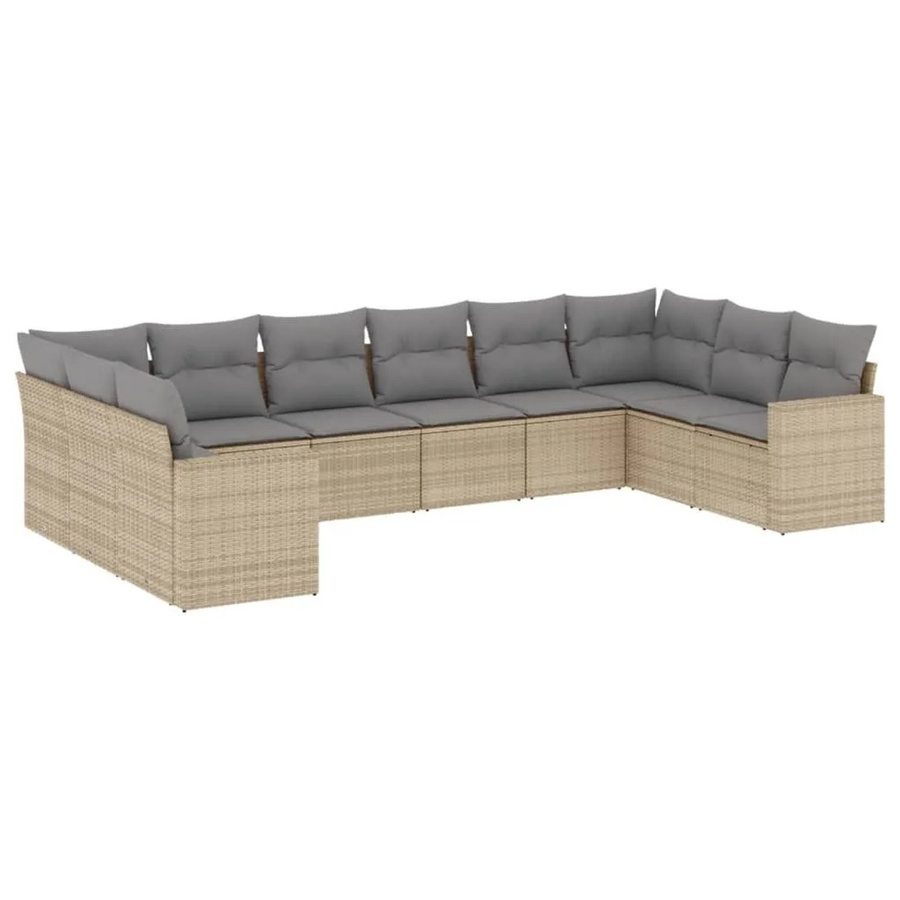 vidaXL 10-tlg. Garten-Sofagarnitur in L-Form aus Poly-Rattan mit Kissen in Beige und Grau - Bild 2