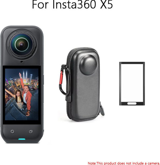 Insta360 X5 Zubehör Set mit tragbarer Aufbewahrungstasche und kratzfestem Schutzfolie aus gehärtetem Glas in Schwarz - Bild 1