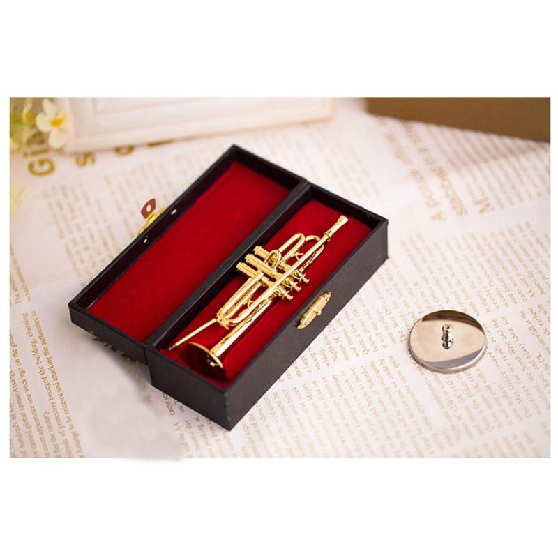 Yiran Furniture Kupfer-Miniatur-Trompete in Gold mit Ständer und Koffer als dekoratives Modell für den Tisch - Bild 4