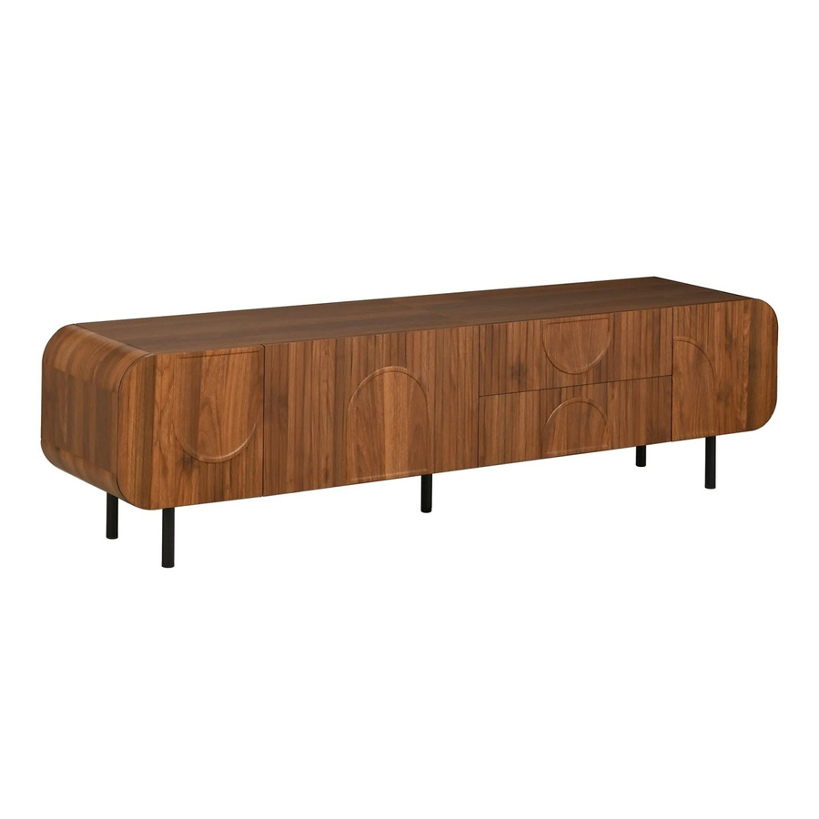 okwish TV Schrank im Mid-Century Design mit 3 Türen und 2 Schubladen in Braun, B/T/H: 180 x 40 x 47,5 cm - Bild 2
