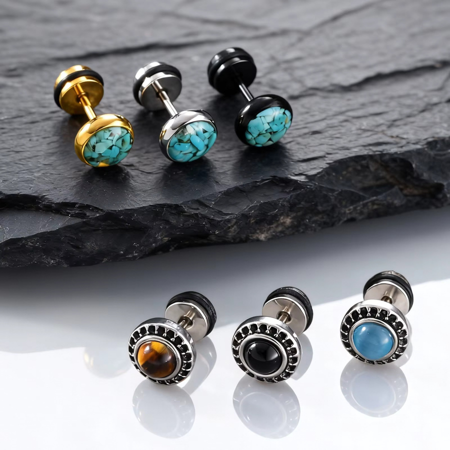 Ohrstecker mprainbow, Edelstahl, Naturstein, Zirkonia, Herren, Silber - Bild 2