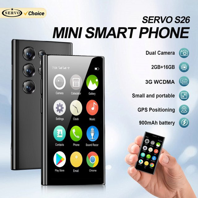 SERVO S26 Mini-Smartphone mit Android 9.0, 3G, 2GB RAM, 16GB Speicher, 3,0 Zoll Display, Dual-SIM, WLAN und Gesichtserkennung in Pink oder Black - Bild 1