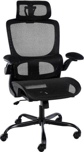 CLP Bürostuhl Kaylee ergonomisch mit Kopfstütze und Armlehnen, schwarzer Drehstuhl höhenverstellbar bis 150 kg - Bild 1