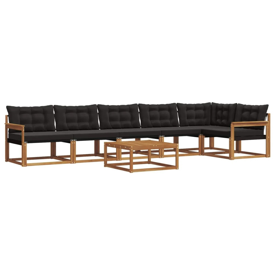vidaXL Outdoor-Sofagarnitur 7-teilig aus Akazienholz und Textilene in Natur und Schwarz mit Kissen - Bild 2