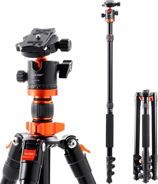 K&F CONCEPT Faltbares Kamerastativ mit Kugelkopf in Schwarz, Tragfähigkeit 10 kg, Höhe 175 cm - Bild 1