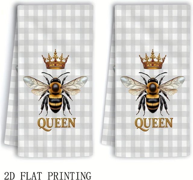 Queen Bee Küchentücher Set, 2 Stück, grau kariert, super saugfähig, B/H: 40 x 60 cm - Bild 1