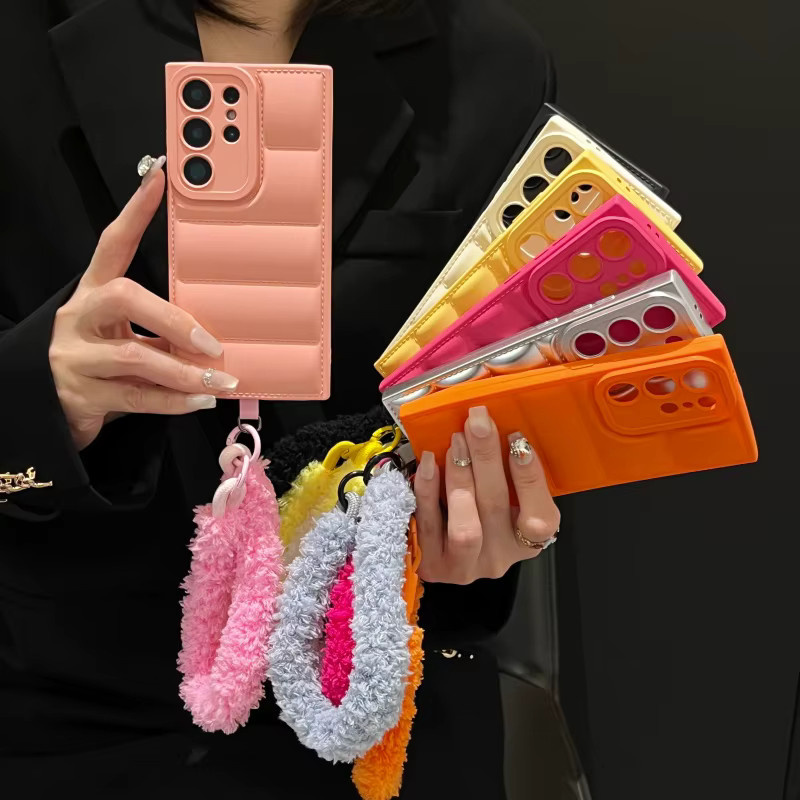 Silikon-Handyhülle mit Handschlaufe und Daunenjacken-Design für Samsung Galaxy Modelle in Orange - Bild 4