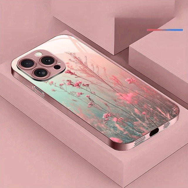 Elegante Glas Handyhülle mit rosa Blumenmuster für Apple iPhone 11 bis iPhone 17 Pro Max Plus in Pink - Bild 1