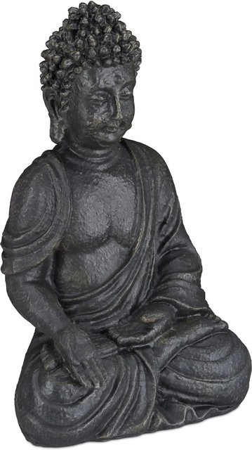 Relaxdays Buddha Figur aus Polyresin in Dunkelgrau, wetterfest und frostsicher für den Outdoor-Bereich, B/T/H: 40 x 24 x 15 cm - Bild 1