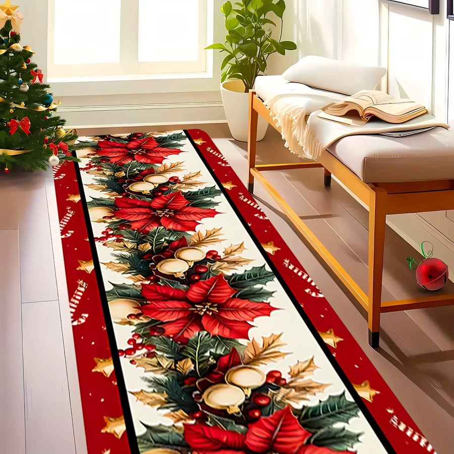 VIKAMAB Weihnachtsteppich mit Blumenglockenmuster, rutschfest und maschinenwaschbar für Wohnzimmer, Flur oder Schlafzimmer - Bild 4