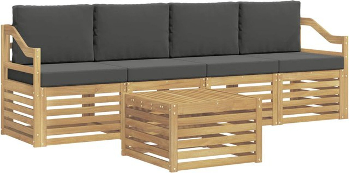 Modernes vidaXL Outdoor-Sofagarnitur aus Akazie und Polyester in Weiß und Anthrazit, 5-teiliges Loungemöbel-Set - Bild 1