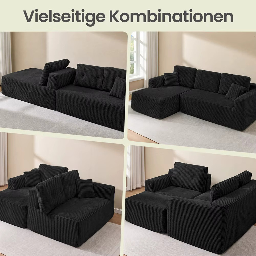 VASAGLE Ecksofa als modulares Schlafsofa mit Chaiselongue links, Farbe: Weiß, Breite: 244 cm - Bild 5