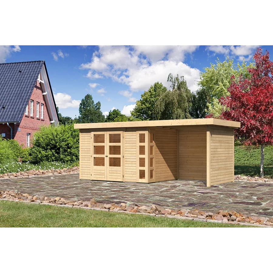 Karibu Holz-Gartenhaus Sölve in Natur mit Flachdach und überdachter Außenfläche, B/T: 298 x 213 cm - Bild 2