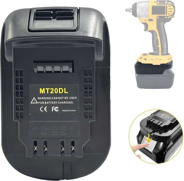 MT20DL Batterieadapter für Makita 18V Li-Ionen-Akkus als Konverter für Dewalt 18V 20V DCB200 Elektrowerkzeuge, Farbe: Schwarz - Bild 1