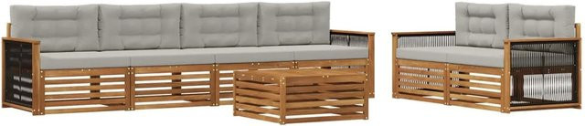 vidaXL Outdoor-Sofagarnitur aus massivem Akazienholz mit Kissen, 7-teiliges Set, Natur und Hellgrau - Bild 1