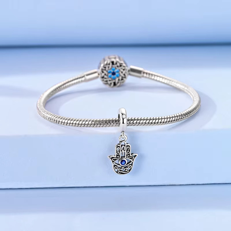 Parmuz Charm 925 Sterlingsilber, Perle, CZ-Zirkon, Teufelsauge, Palme, Damen - Bild 2