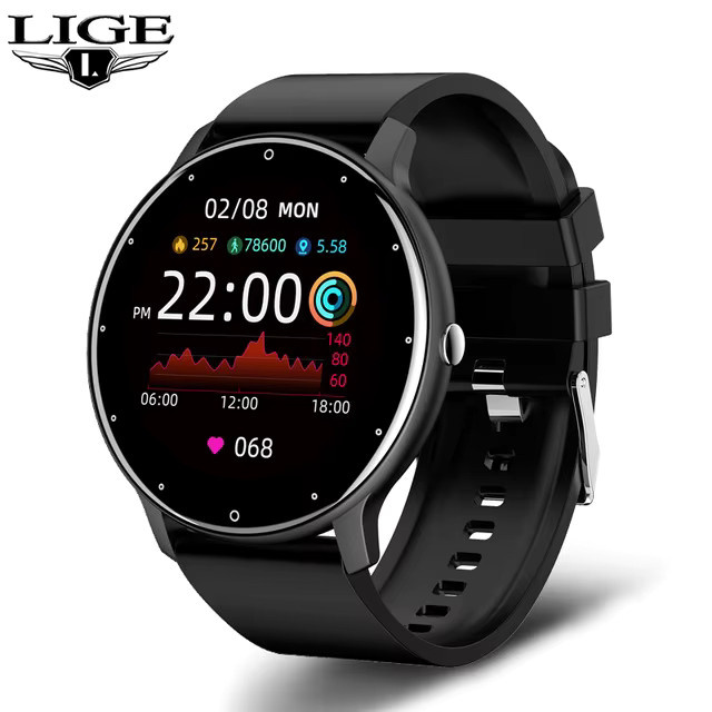LIGE Smartwatch, Schwarz, Silikon, Herren - Bild 7