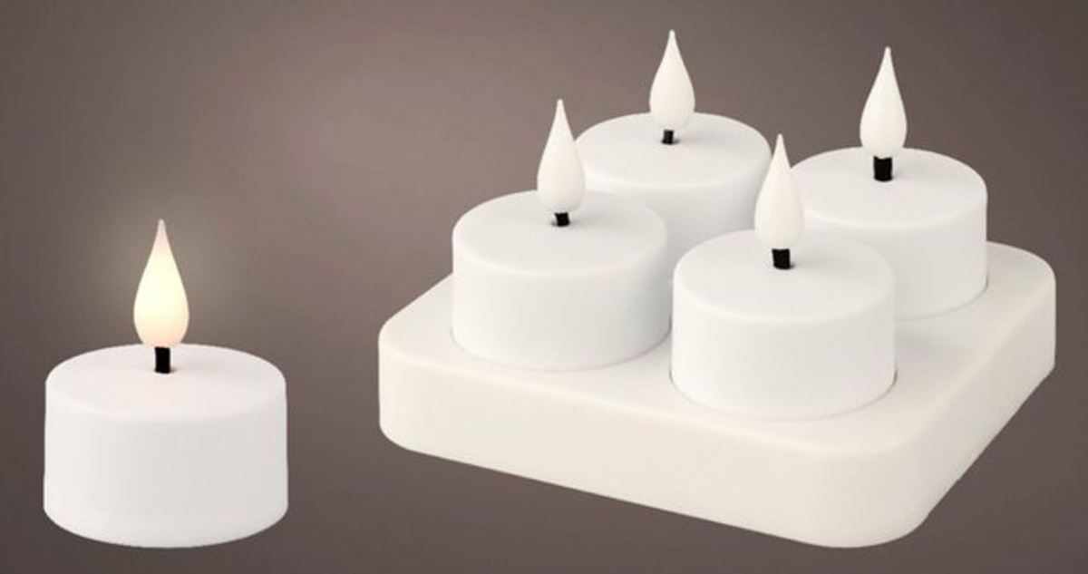 4er Set LED Teelichter mit Flackereffekt und Timer, aufladbar via USB, warmweiß - Bild 1