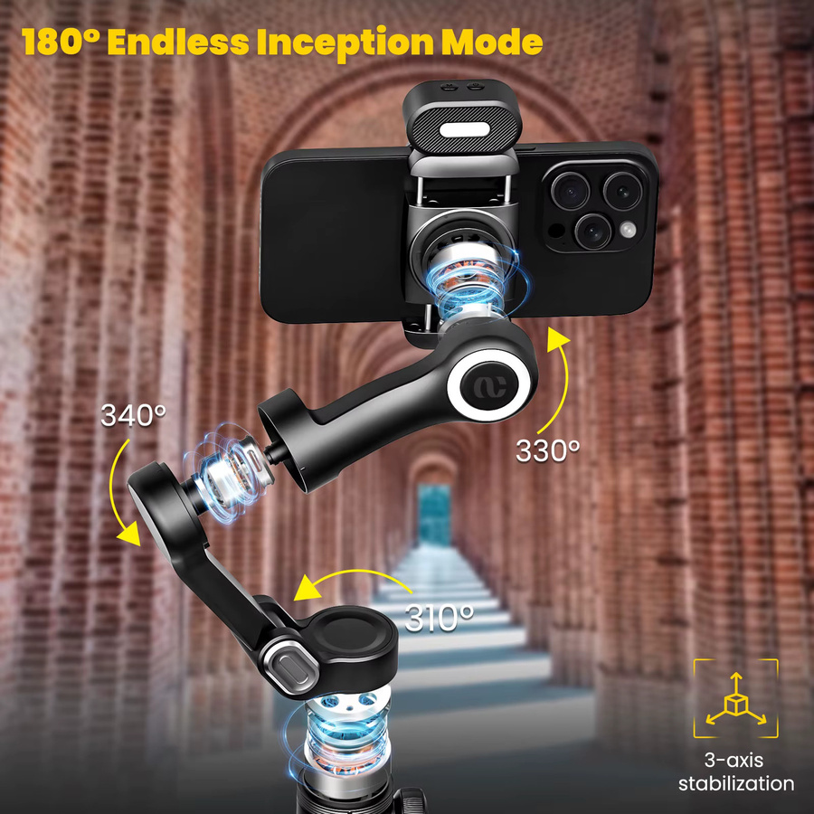 AOCHUAN Smart XPro Combo1 3-Achsen-Hand-Gimbal-Stabilisator für iPhone und Android Smartphones in Schwarz - Bild 2