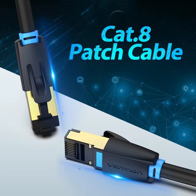 Vention Cat 8 Ethernet-Kabel mit RJ45-Anschluss, 40Gbps Hochgeschwindigkeits-Netzwerkkabel, Schwarz - Bild 2