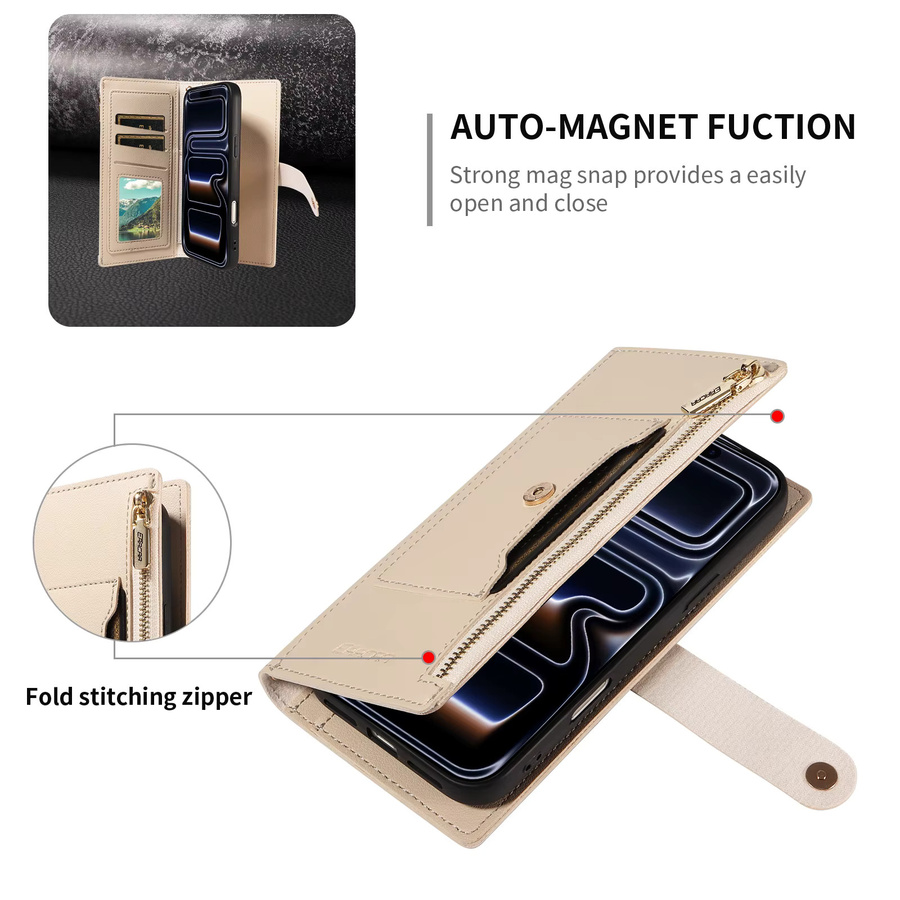 EAACAA Leder-Handyhülle mit Magnetverschluss, Kartenfächern und Ständer für iPhone 17e, 17 Pro Max, 16, 15, 14, 13, 12, 11 in Blau und Beige - Bild 3