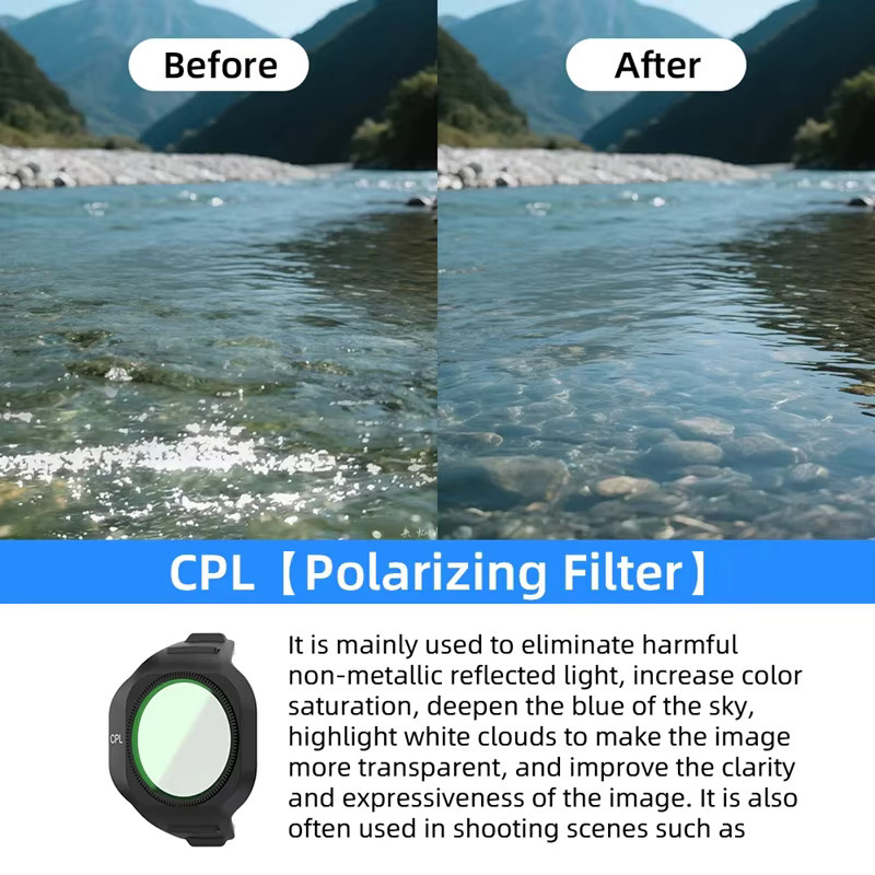 DJI Mini 5Pro Objektiv Filter Set mit UV, CPL, PL und ND8/16/32/64 Filtern aus optischem Glas in Schwarz und Transparent - Bild 2