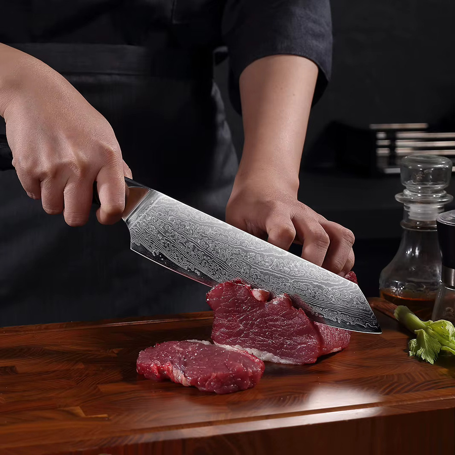 TJ POP 9-teiliges Küchenmesser-Set aus Damaststahl in Silber mit Santoku, Kiritsuke, Boning und Fleischmesser - Bild 1