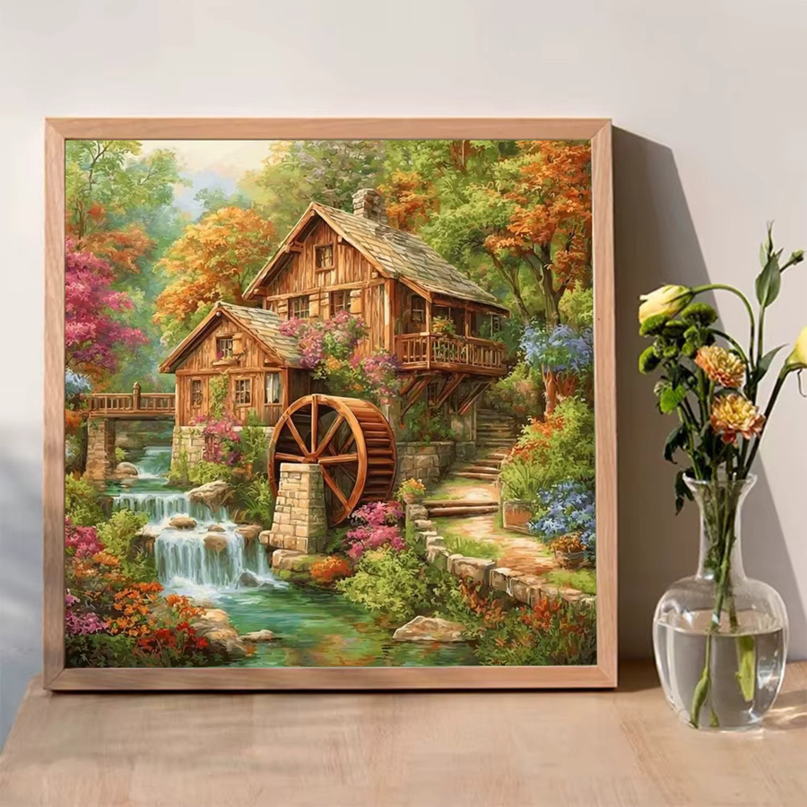 Momoart Diamant-Stickerei DIY Haus-Landschaftsgemälde mit Runddiamanten in Multicolour, B/T/H: 20 x 20 x 20 cm - Bild 3