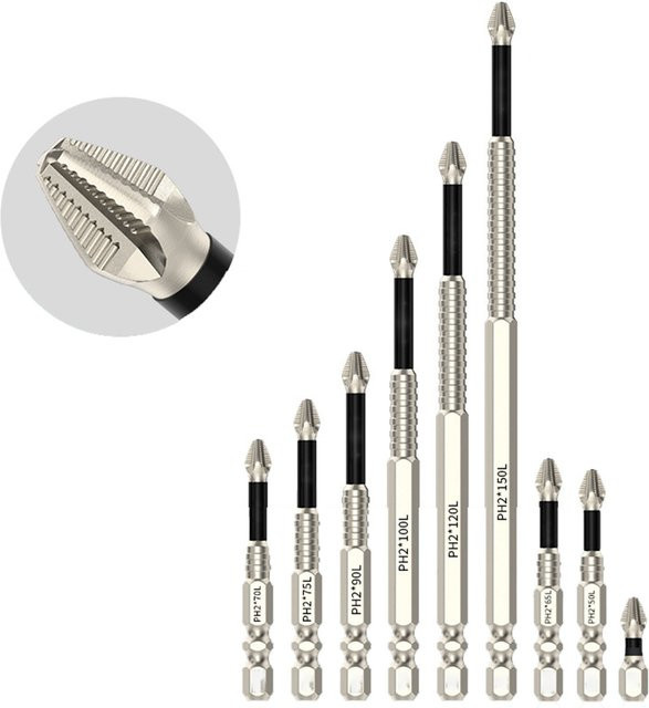 DAZZLEEX PH2 Kreuz Magnetische Schraubendreher Bits aus Legierungstahl in Silber, Länge: 25-150 mm - Bild 1