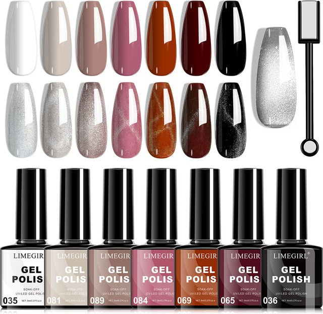 LIMEGIRL Cat Eye Gel Nagellack Set, 8 Farben, Schimmernd - Bild 1