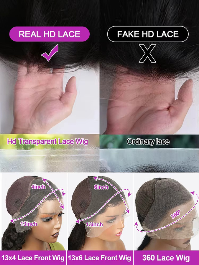 HJ WEAVE BEAUTY Lace Frontal Body Wave Perücke, 30-40 Zoll, 250% Dichte, Brasilianisches Echthaar, Damen - Bild 6