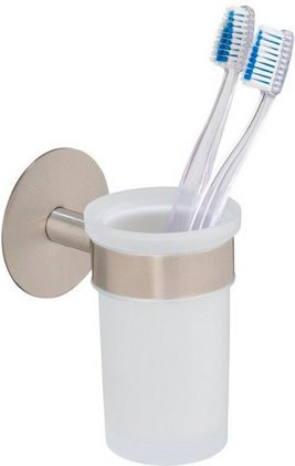 WENKO Zahnputzbecherhalter MELETO aus Edelstahl in Silber matt, B: 7 cm, T: 10 cm, H: 12 cm - Bild 1