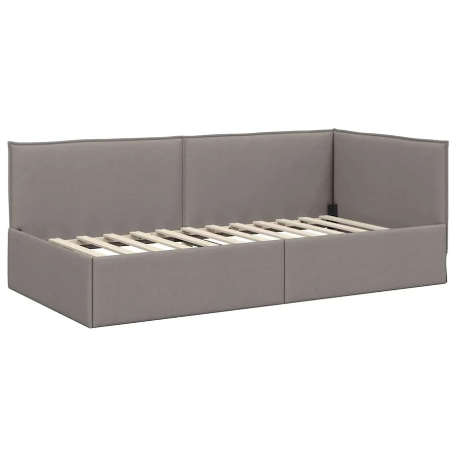 vidaXL Eckbettgestell mit Kopfteil in Beige und Grau, Polsterbett mit asymmetrischer Chaiselongue, B/T/H: 204 x 140 x 94 cm - Bild 2