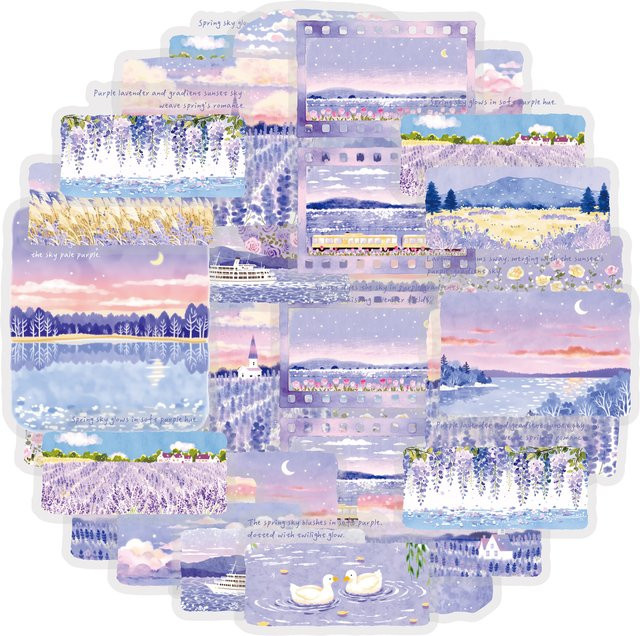 Etori Life Lavendel-Landschafts-Journal-Aufkleber, 30 Stück, Lila, DIY-Dekorationsaufkleber für Scrapbooking und Laptop - Bild 1