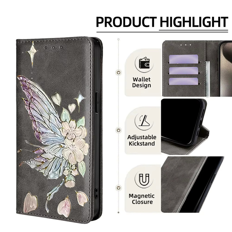 Stoßfeste Lederhülle mit Schmetterling-Muster für Xiaomi Redmi Note 10 Pro Max, 10T, 10S Lite und 10A in Grün - Bild 3