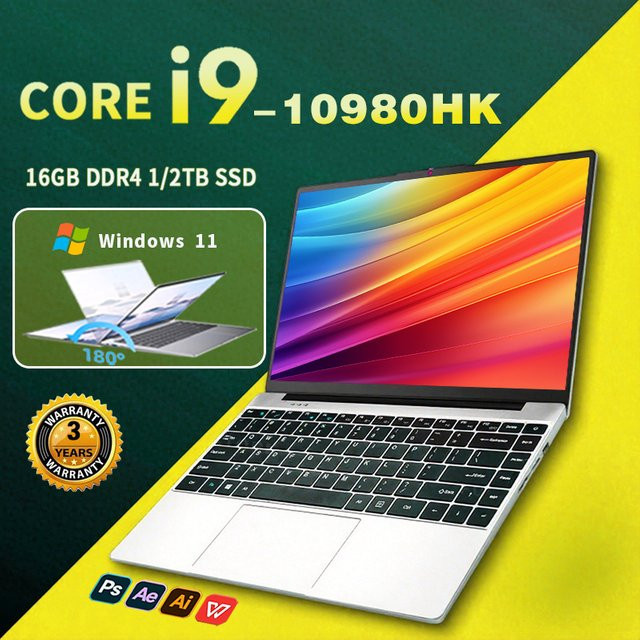 FUCHU Gaming-Laptop mit Intel Core i9-10980HK, 16GB RAM, 500GB SSD, 14,1 Zoll Display, Windows 11 Pro, Silber - Bild 1
